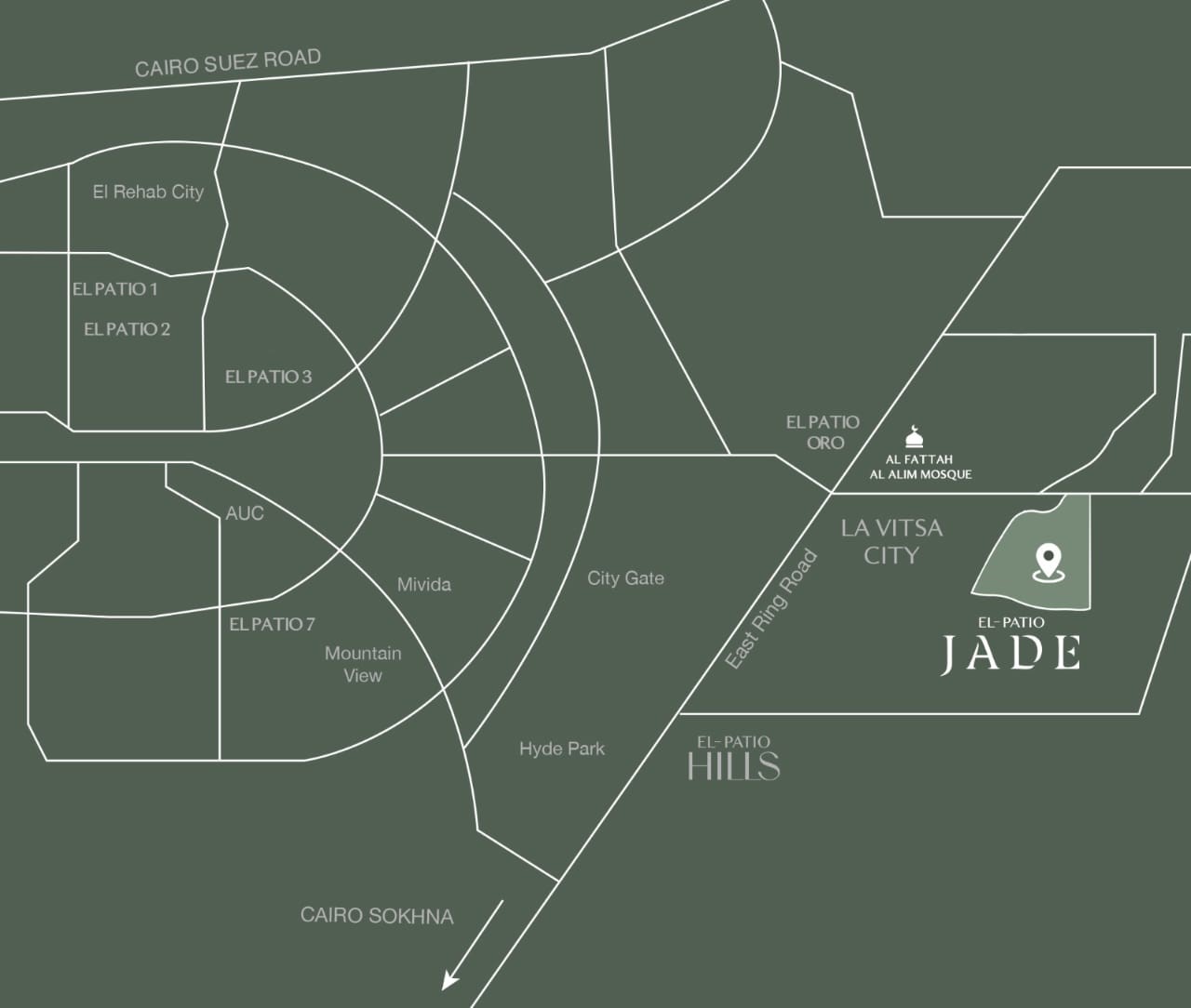 الموقع الجغرافي لكمبوند لافيستا الباتيو جادي